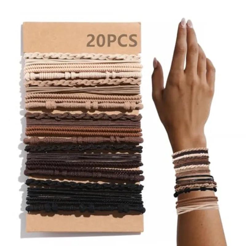 20 pieces of Bohemian headbands, brown bracelet headbands suitable for thick or thin hair, used for fixing ponytails