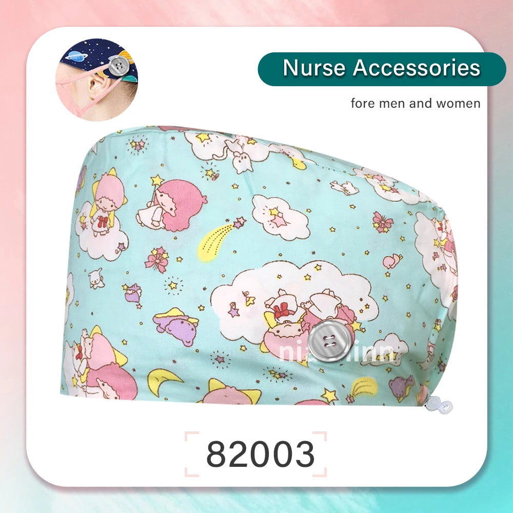 Nurse Scrubs Cap Women Health Workers Frosted Hat Lab Operator Work Cap Beauty Salon Dustjproof Working Hat Adjustable Scrub Cap