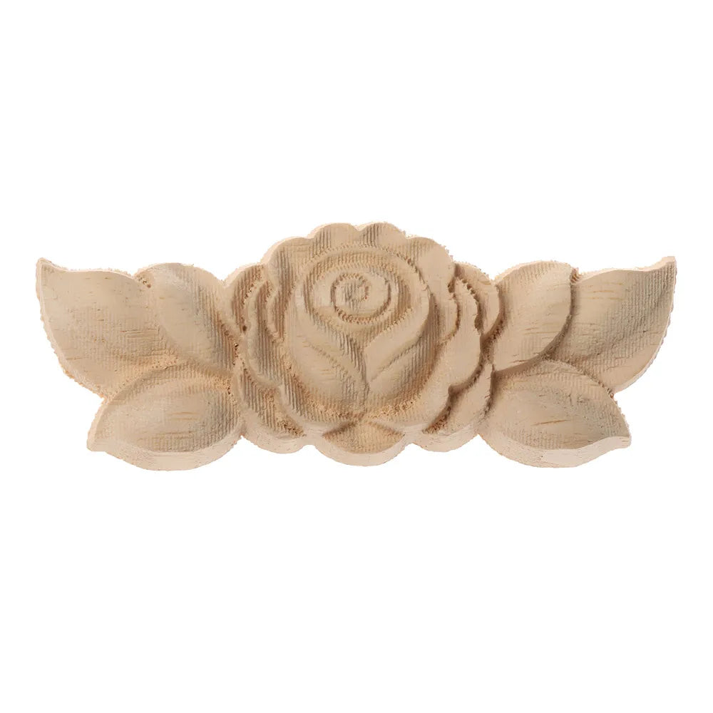 Floral Carved Corner Appliques Woodcarving Rose Natural Wooden Crafts Unpainted Door Adornment Furniture Ornament Home Decor