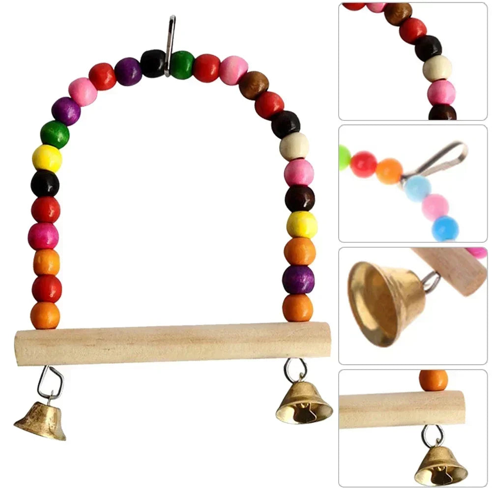 Bird Swing Parrot Cage Natural  Perch With Plastic Beads Bird Set Swing Chewing Training Swing Bird Supplies