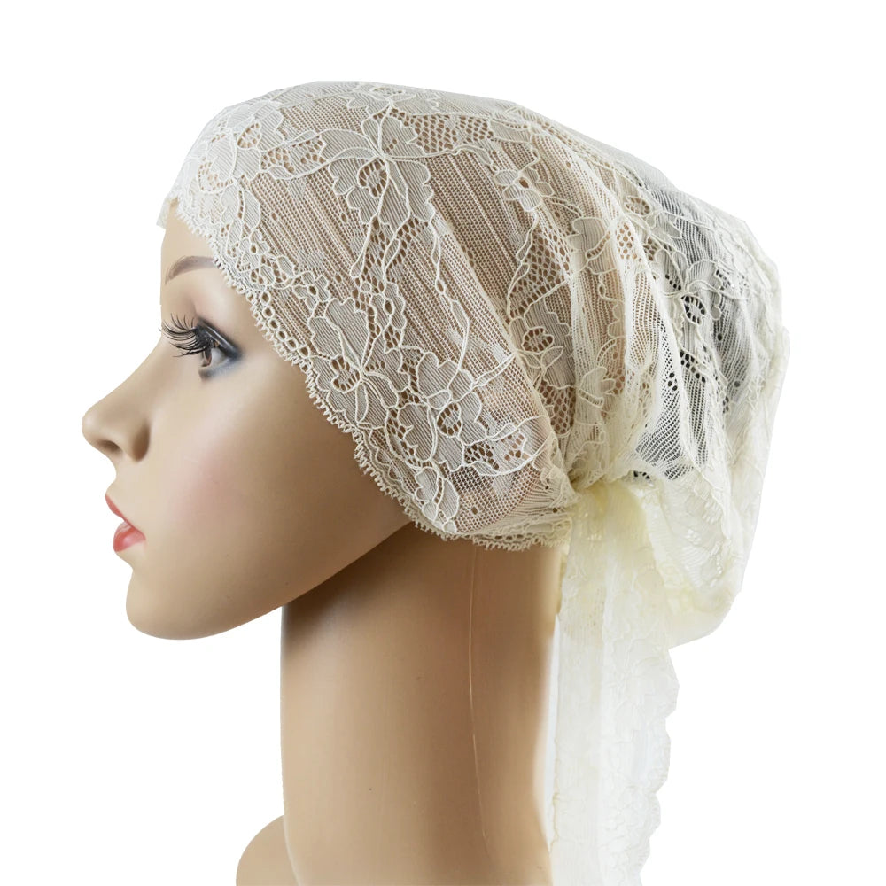Muslim Women Head Scarf Lace Flower Underscarf Elastic Hijab Hair Cover Headwrap Chemo Cap Islam Headband Bonnet Turbante Mujer