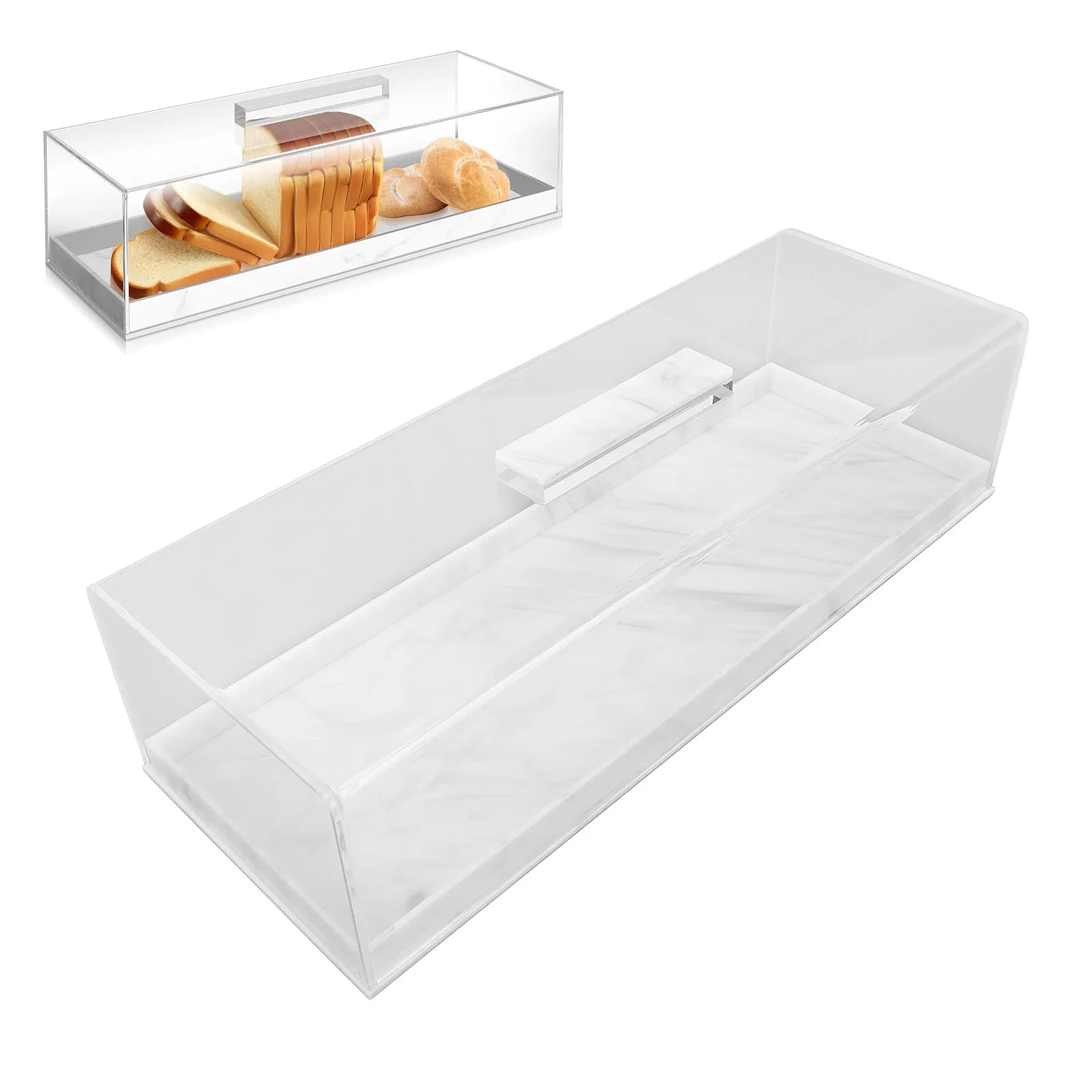 Cake Plate Dish Rectangle Cake Platter Rectangular Cake Tray Marble Grain Acrylic Multifunctional Dessert Serving Tray with Lid