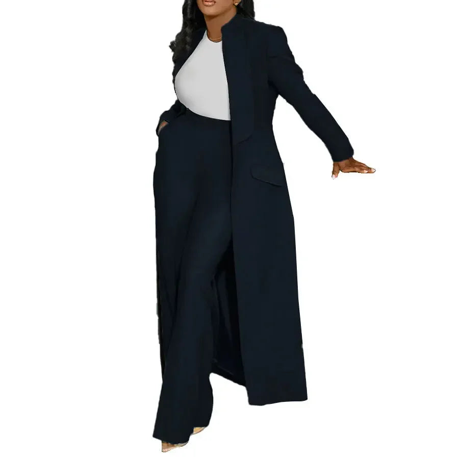 CM.YAYA Women's Set Full Sleeve X-Long Blazer Coat+ Long Pant Suit 2025 Spring Streetwear Two 2 Piece Set Africa OL Work Outfits