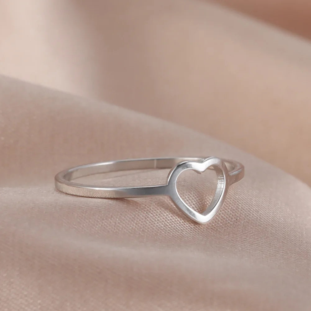 HIPEE Fashion Women Finger Hollow Heart Ring for Female Stainless Steel Love Rings Minimalist Fashion Jewelry Women Wife Gift