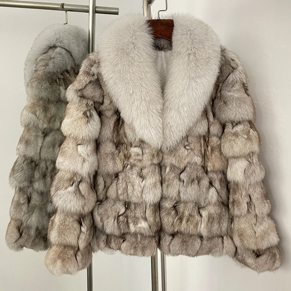 MENINA 2025 Winter Jacket Women Real Fox Fur Coat  Natural Fox Fur Collar Outerwear Thick Warm Sleeve Fashion Streetwear