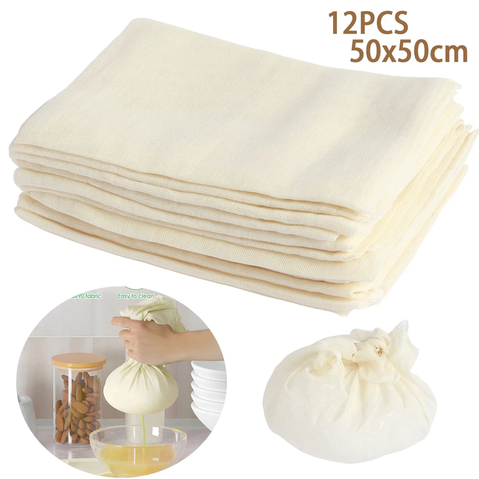 12Pcs Cheese Cloths Natural Unbleached Cotton Cheesecloth 20 Inch Square Cheese Cloths Reusable Organic Kitchen Fine Mesh Strain