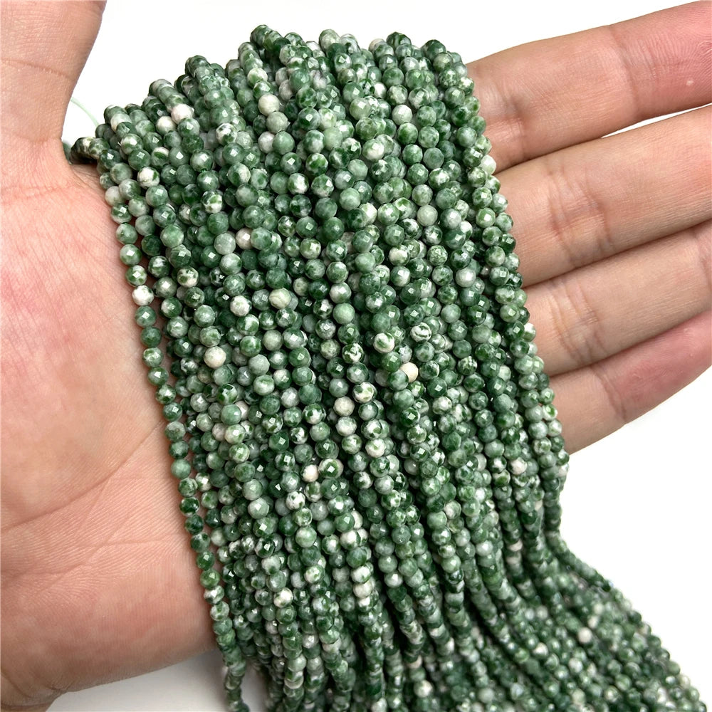 Micro Faceted Bead Natural Stone Beads Facted Green Emeralded 2 3 mm Spacer Loose Beads for Jewelry Making Necklace DIY Bracelet