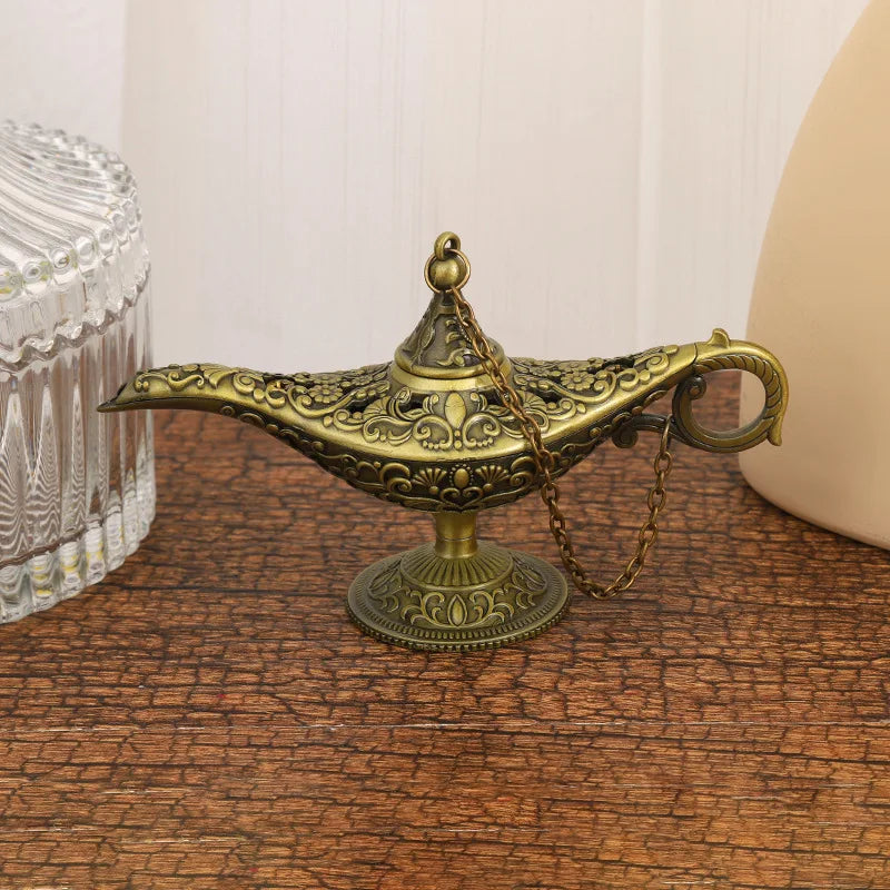 12cm(4.7")Classic Rare Hollow Legend Aladdin Magic Genie Lamps Incense Burners Retro Wishing Oil Lamp Home Decor Gift