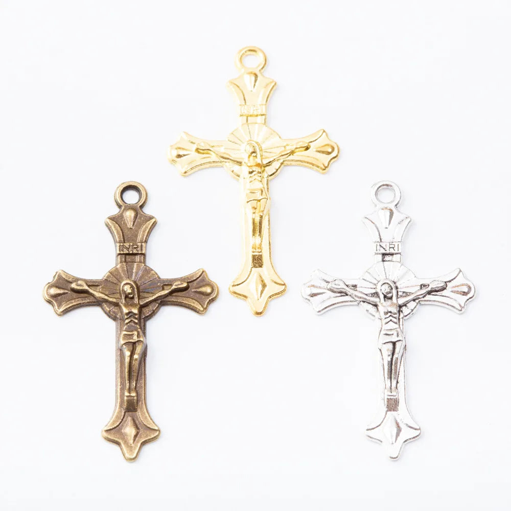 10 Pieces/Lot 37mm*22mm Antique Silver Plated Jewish Crucifix Alloy Cross Charms For Diy Jewelry Making