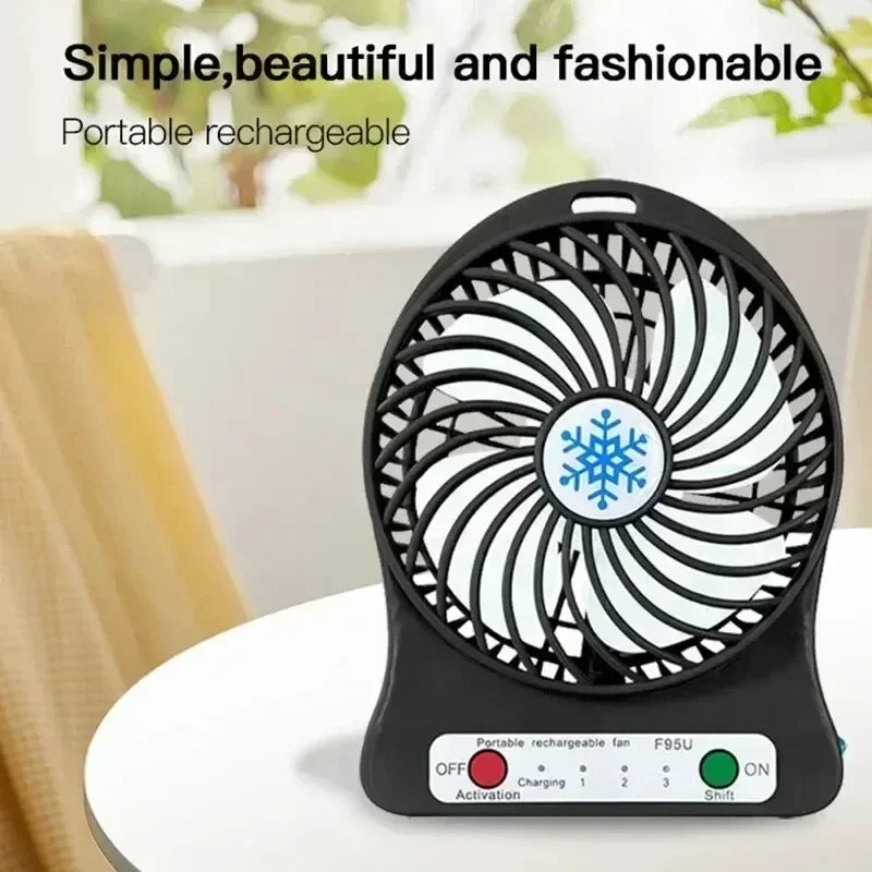 Mini Fan USB Rechargeable 3 Speed Portable Handheld Desktop Quiet Cooling for Office Dorm Camping Outdoor Black Blue White Snowf