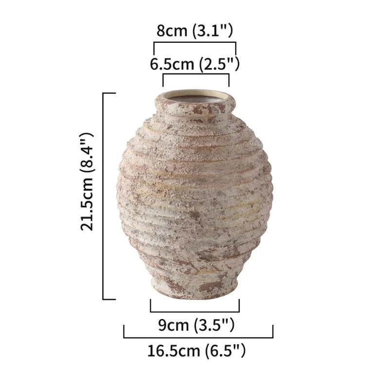 Retro Nostalgic Rough Clay Pottery Vase 21.5CM High Vasen Room Decoration Vases Vintage Handmade Style Home Decor Items
