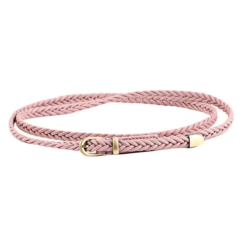 Woven Thin Belt Women's Fashion Casual Versatile Coat Girdle Gothic Retro Red Pin Pu Buckle Waistband