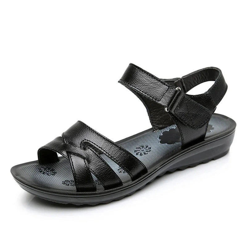 BEYARNE Summer Women Genuine Leather Sandals Vintage Ladies Flat Sandials Ankle Strap Fashion Casual PlatformsSoft ShoesE158