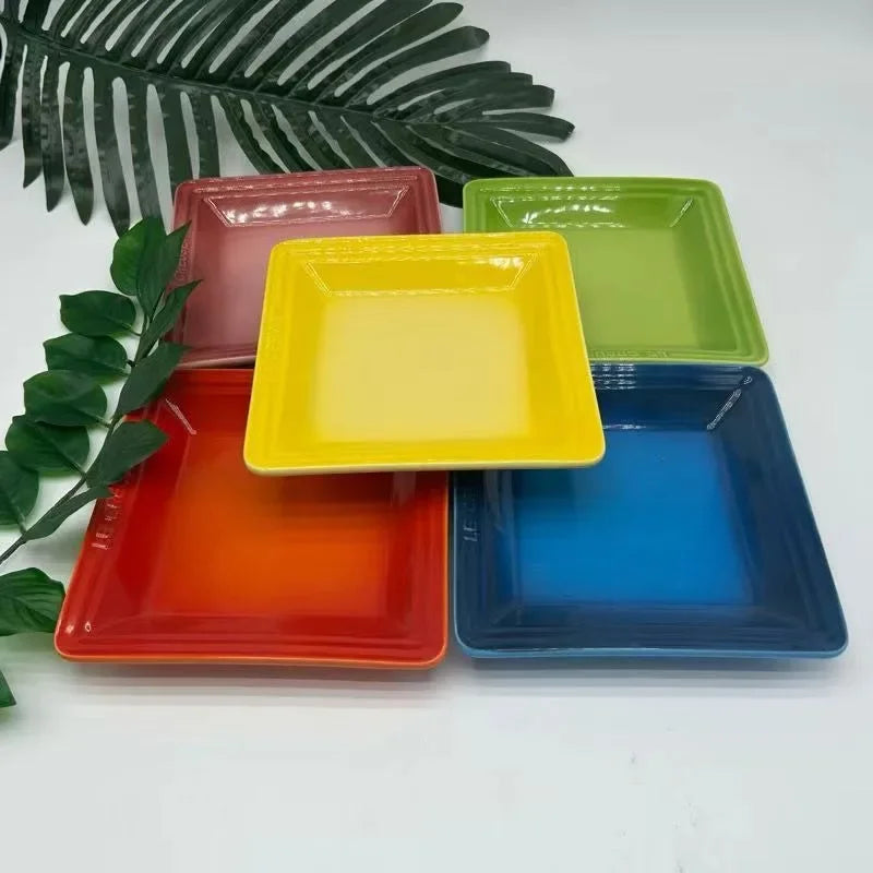 Square Plate French Cool Colorful Odd Shaped Plate Square Household Plates Steak Dish Trays Tableware