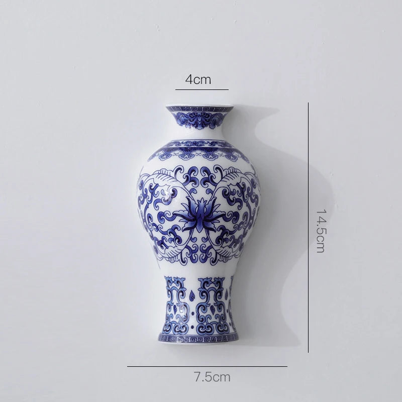 Ceramic Vase Antique Blue And White Porcelain Flower Container Home Living Room Decor Small Vase Wall Hanging Crafts Ornaments