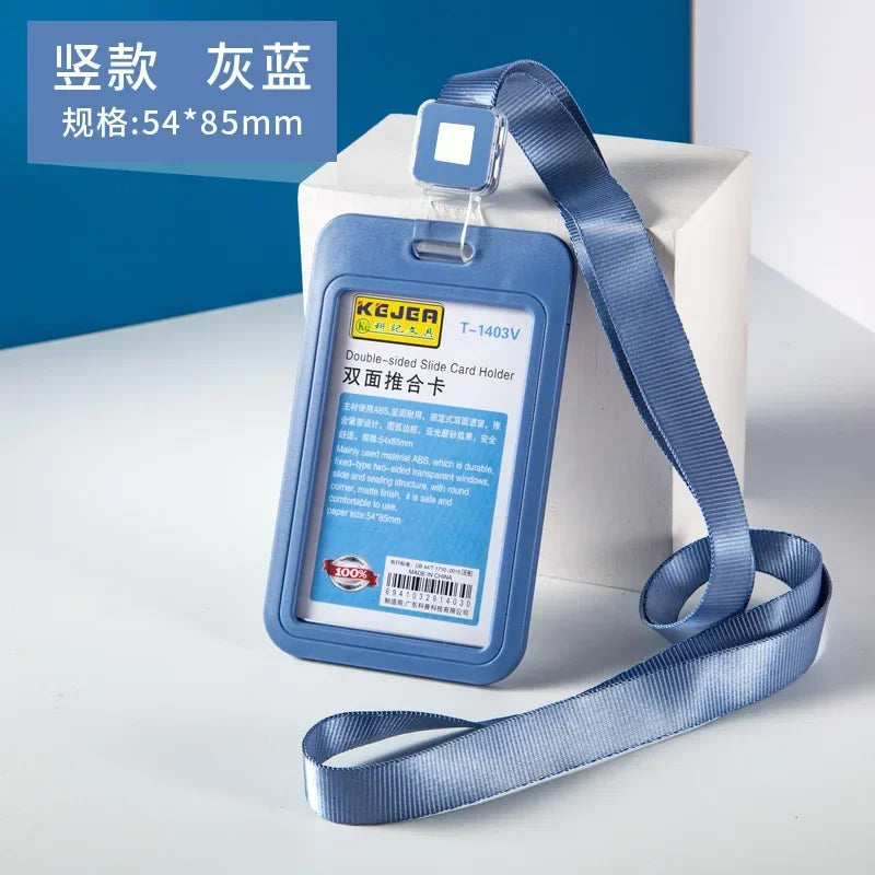 Cards Slots Double-sided Staff Work Card Cover Pass Access Card Holder Name Badge Holder ID Tag Bus Card Sleeve with Lanyard