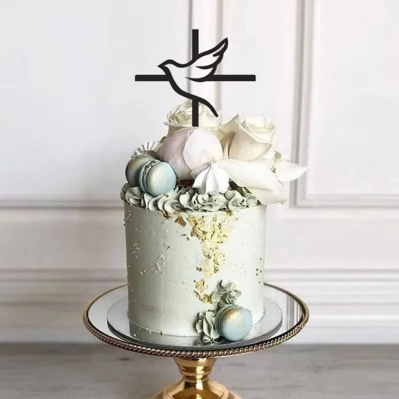 New Baptist Cake Topper Boys and Girls Pigeons IHS Eucharist Golden Cake Topper for Birthday Party Acrylic cake decoration