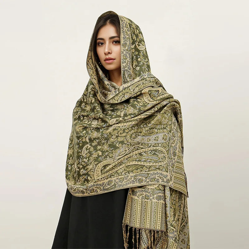 Paisley Pashmina Shawl Scarf Women Jacquard Cashew Printed Scarves Borders Female Tassel Travel Blanket Wraps Ethnic Shawls