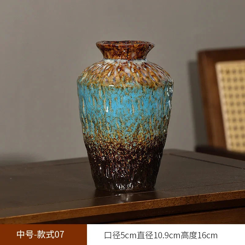 European Style Retro Style Ceramic Vase Living Room Advanced Sense Coarse Clay Pot Simple Dried Flower Arrangement Decoration