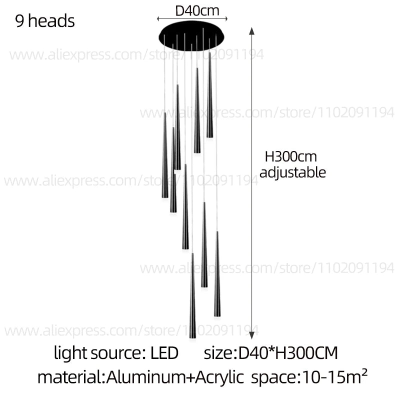 LED Pendant Light Modern Living Room Chandelier Villa Loft Large Pendant Light Minimalist Duplex High-Rise Long Stair Chandelier