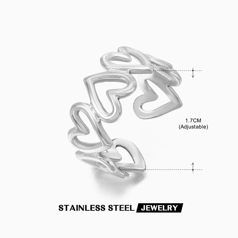 2023 New Gold Color Stainless Steel Finger Ring Minimalist Metal Heart Love Opening Ring for Women Girls Party Jewelry Gift