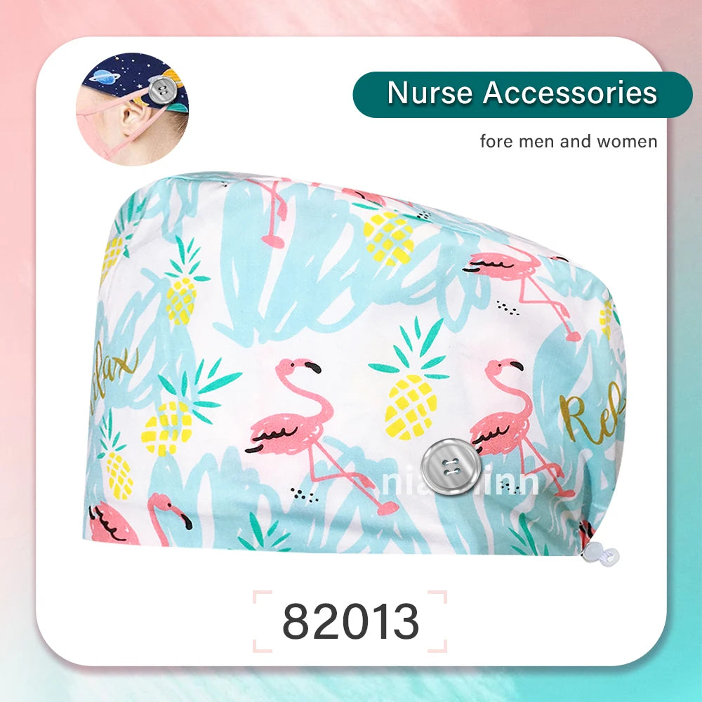 Nurse Scrubs Cap Women Health Workers Frosted Hat Lab Operator Work Cap Beauty Salon Dustjproof Working Hat Adjustable Scrub Cap