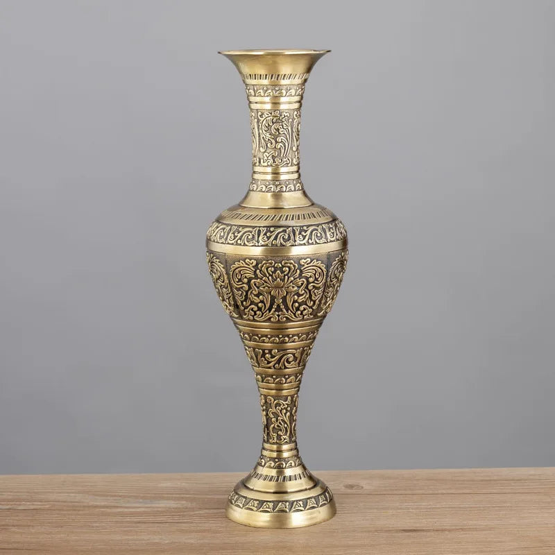 Large Bronze Metal Vase for Room Decoration, Europe Vintage Tabletop, Artificial Flowers, H38cm, HP015