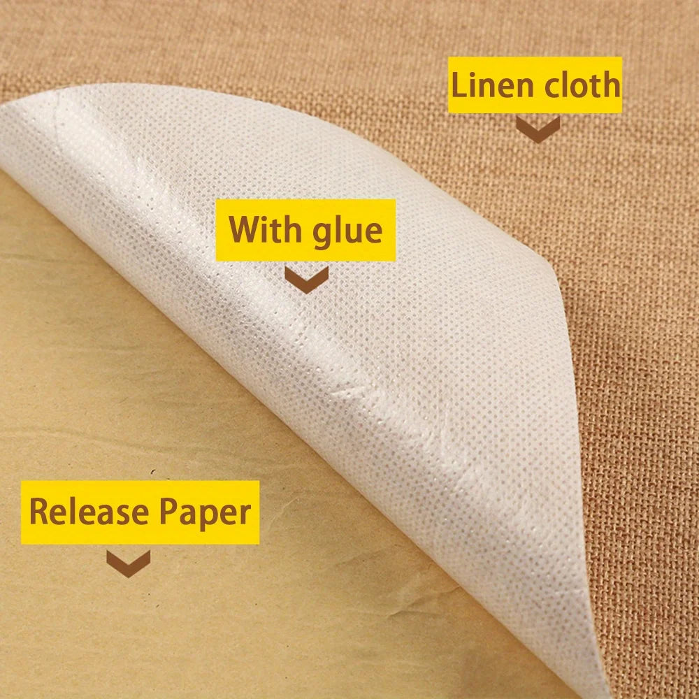 19.68x58.26 inches Self-Adhesive Linen Fabric Roll, DIY Craft & Decorative Burlap Cloth for Hand Wash Only