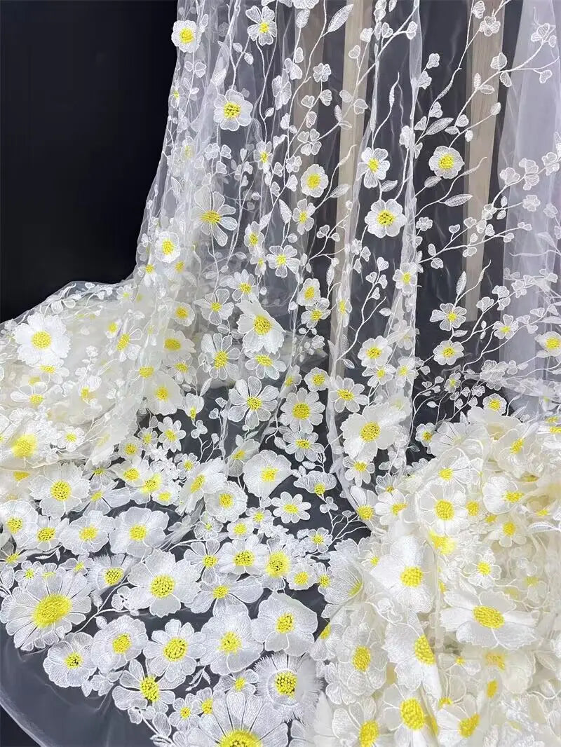 Unilateral embroidered cloth 3D applique embroidered fabric high-end women's dresses wedding dress material