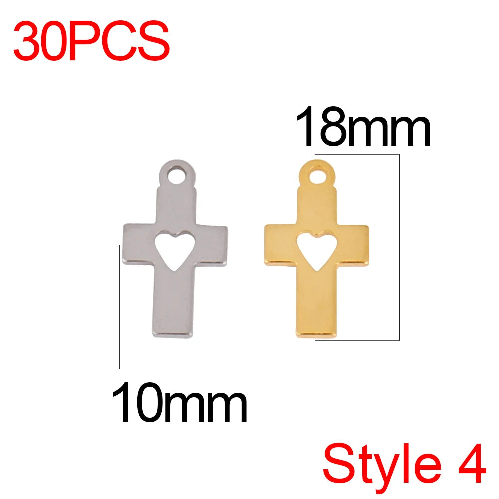 30pcs/Lot Stainless Steel Charm Cross Charms for Jewelry Making Supplies Crosses Pendants Connector DIY Accessories Bracelet