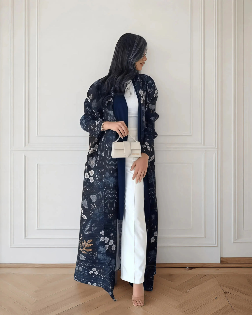 Women's Fold Miyake Pleated Abaya Long Sleeve Print Foldable Collar Robe Cardigan Coat New Winter Fashion Original Design 2024
