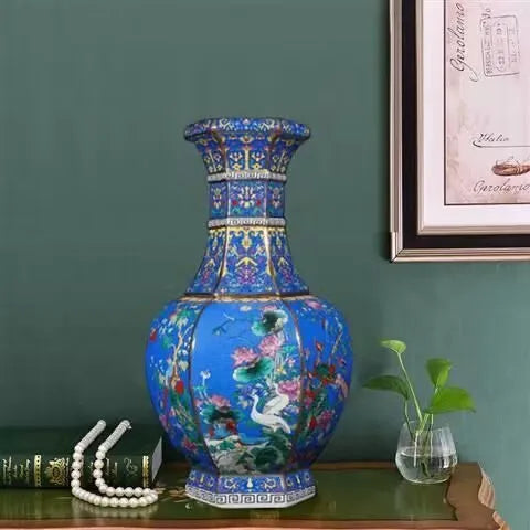 Chinese Ancient Enamel Color Flower Bird Ceramic Vase Collection Decoration Art Home Desk Retro Ornament Antique Porcelain Items
