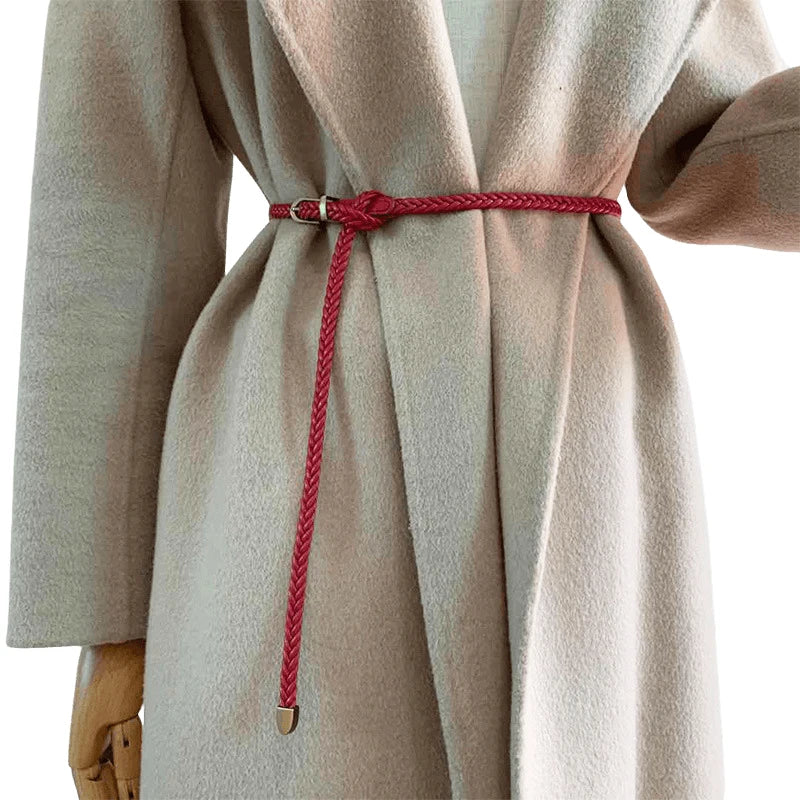 Woven Thin Belt Women's Fashion Casual Versatile Coat Girdle Gothic Retro Red Pin Pu Buckle Waistband
