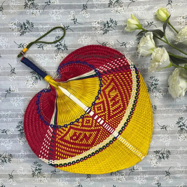 1pc Natural Bamboo Raffia Hand Fan Summer Cooling Supplies Hand Colored Woven Fan Farmhouse Wall Decoration Wedding Party Gift