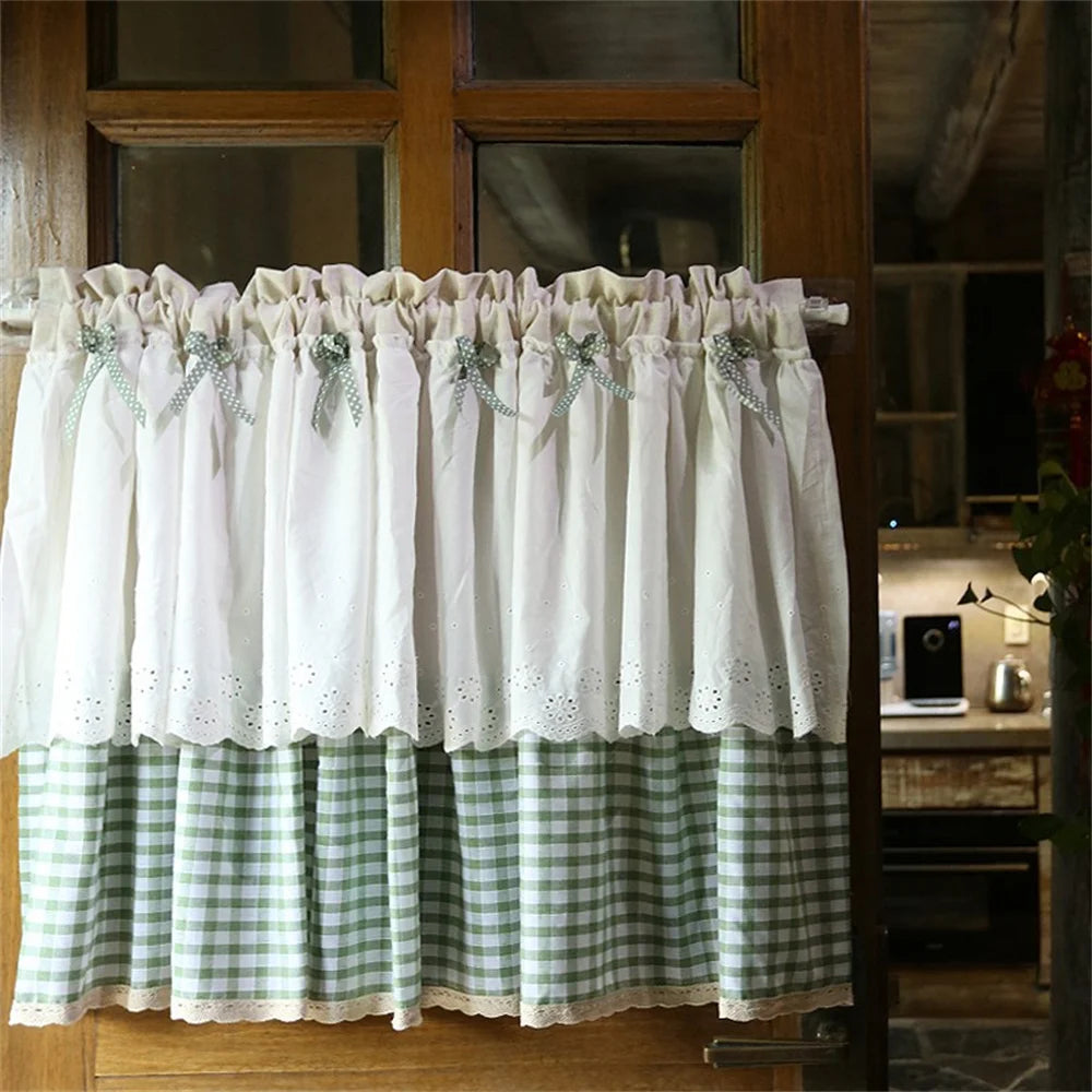 Clochef-plaid linen curtains for kitchen, short curtains with pocket and pocket, small window treatment, living room, 1pc