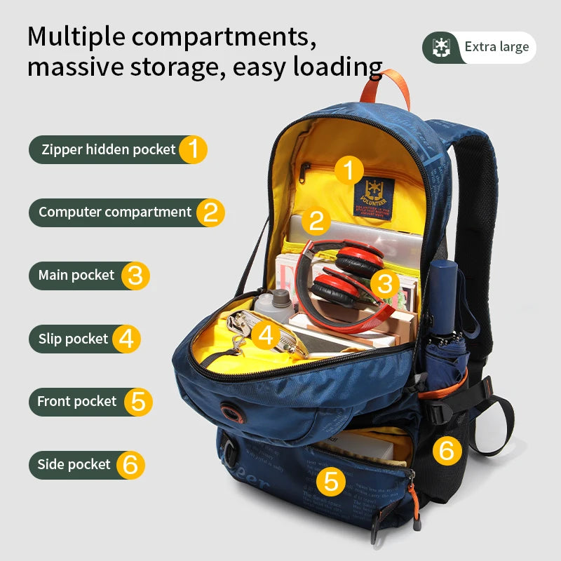 VOLUNTEER Travel Backpacks Men Fashion Hiking Sports Waterproof College Backpack Man Commuter Light Weight Oxford Bag 1518-03A
