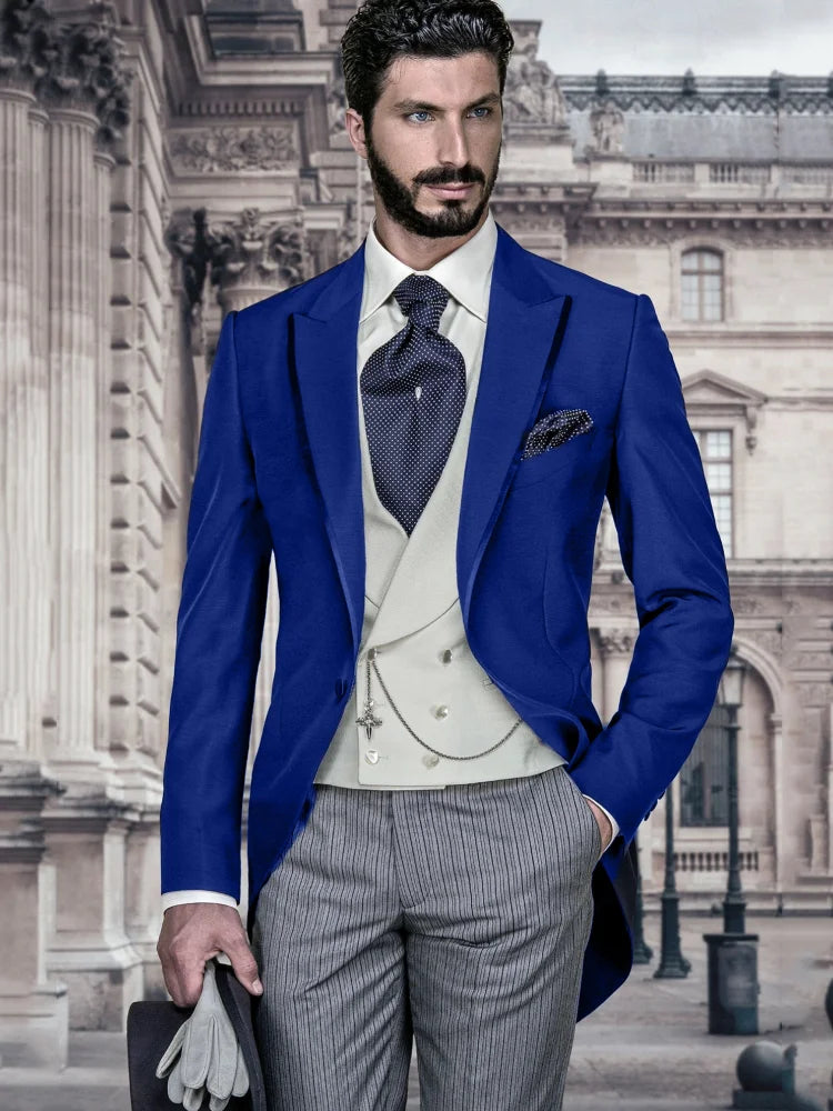 Men Suit Navy Blue 3 Pieces Double Button Business Casual For Wedding Birthday Banquet Work Tuxedo Set Jacket Vest With Pants