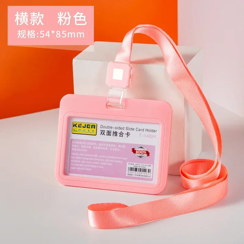 Cards Slots Double-sided Staff Work Card Cover Pass Access Card Holder Name Badge Holder ID Tag Bus Card Sleeve with Lanyard