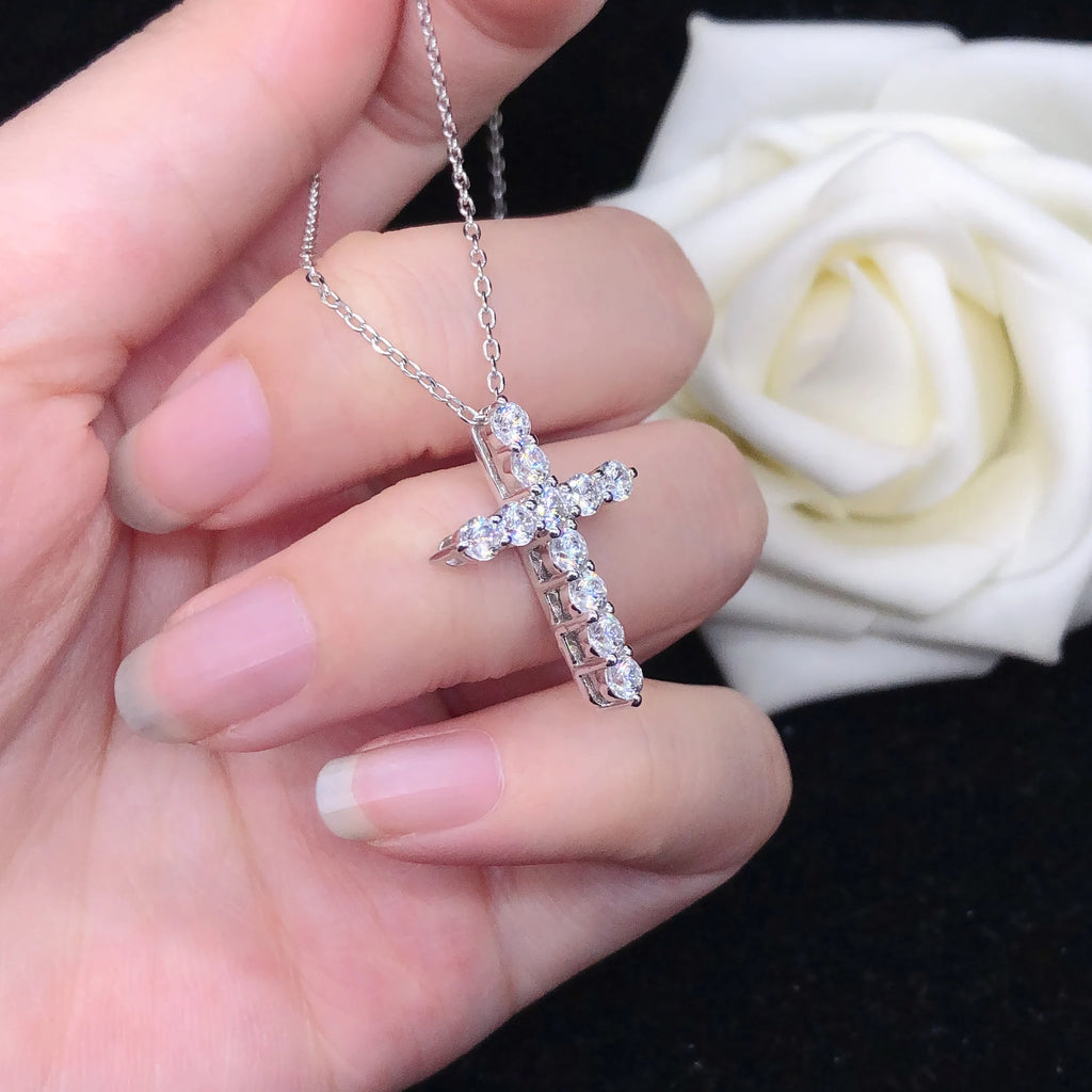 Pure White Gold AU750 Cross Necklace Moissanite Cross Necklace For Women D Color Natural Moissanite Pendant Anti-allergy