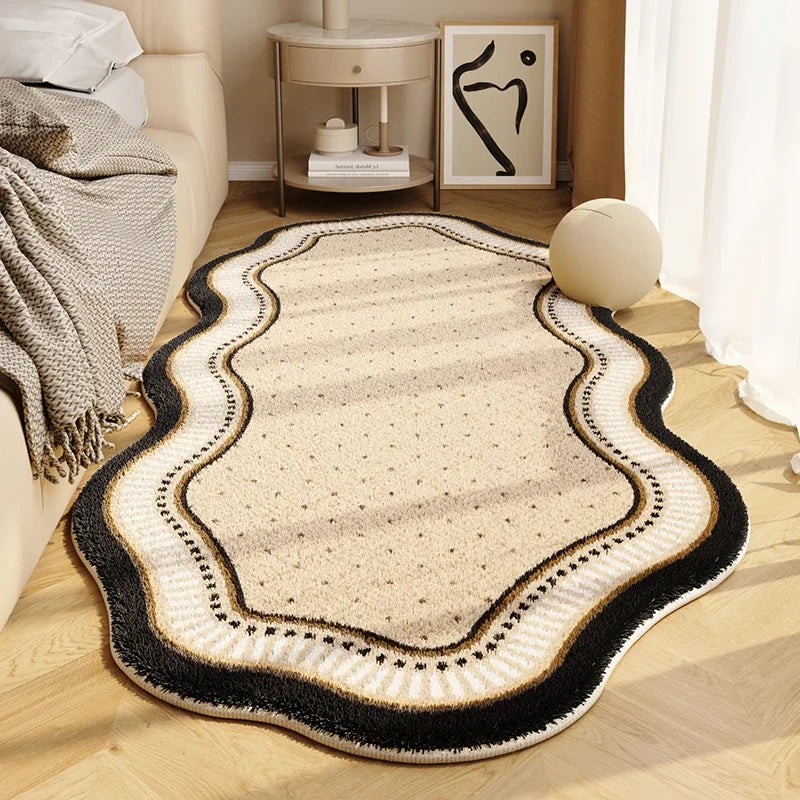 Cream Style Special-shaped Bedside Carpet Line Color Block Geometric Carpets Irregular Decorative Rug Comfortable Bedroom Rugs