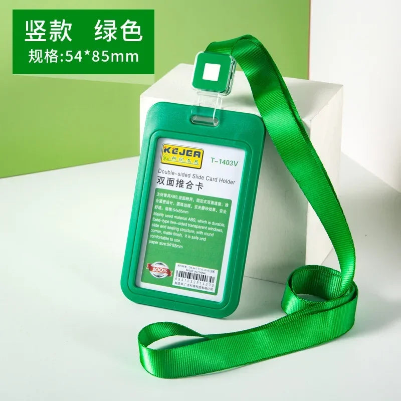 Cards Slots Double-sided Staff Work Card Cover Pass Access Card Holder Name Badge Holder ID Tag Bus Card Sleeve with Lanyard