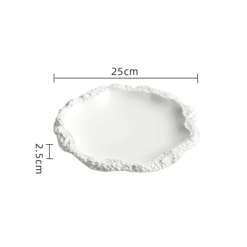 Rockpattern Skirt Plate Household Ceramic Flat Plates Vegetable Shallow Hotel Tableware INS Style Western Food Kitchen Plate