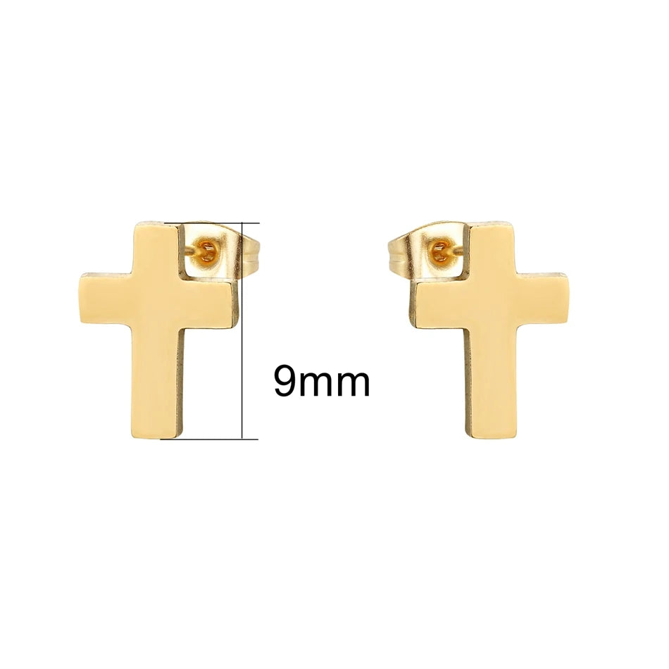 Classic Simple Cross Earrings Stainless Steel Jewelry Accessories Wholesale Christian Jesus Stud Earrings for Unisex Women Mens