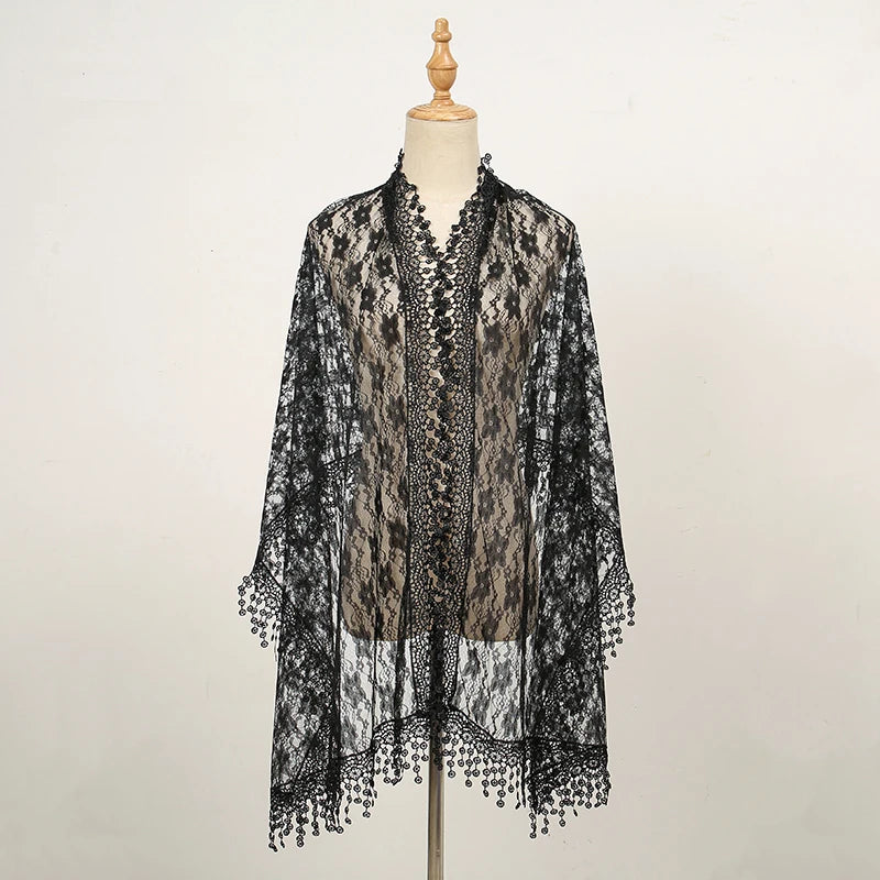 Solid Embroidered Lace Printed Scarf Muslim Hijiabs Fringed 5cm New Style Prayer Shawl 2024 188*55cm