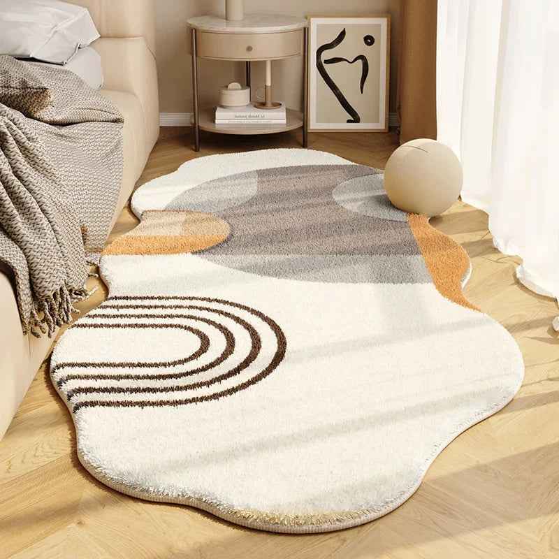 Cream Style Special-shaped Bedside Carpet Line Color Block Geometric Carpets Irregular Decorative Rug Comfortable Bedroom Rugs