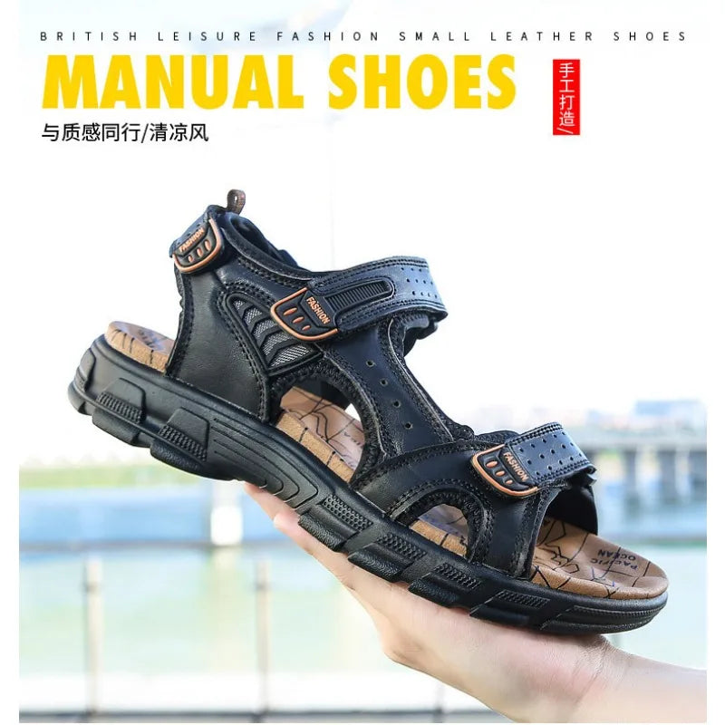 Designers Men's Sandals Luxury Genuine Leather Men's Sandals   High Quality Soft Casual Sandals for Men Beach Hiking Men's Shoes
