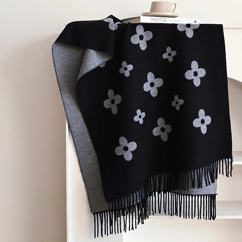 Brand Long tassel flower design luxury Bohemia Imitation Pashmina Thickened 2024 autumn and winter new scarf shawl