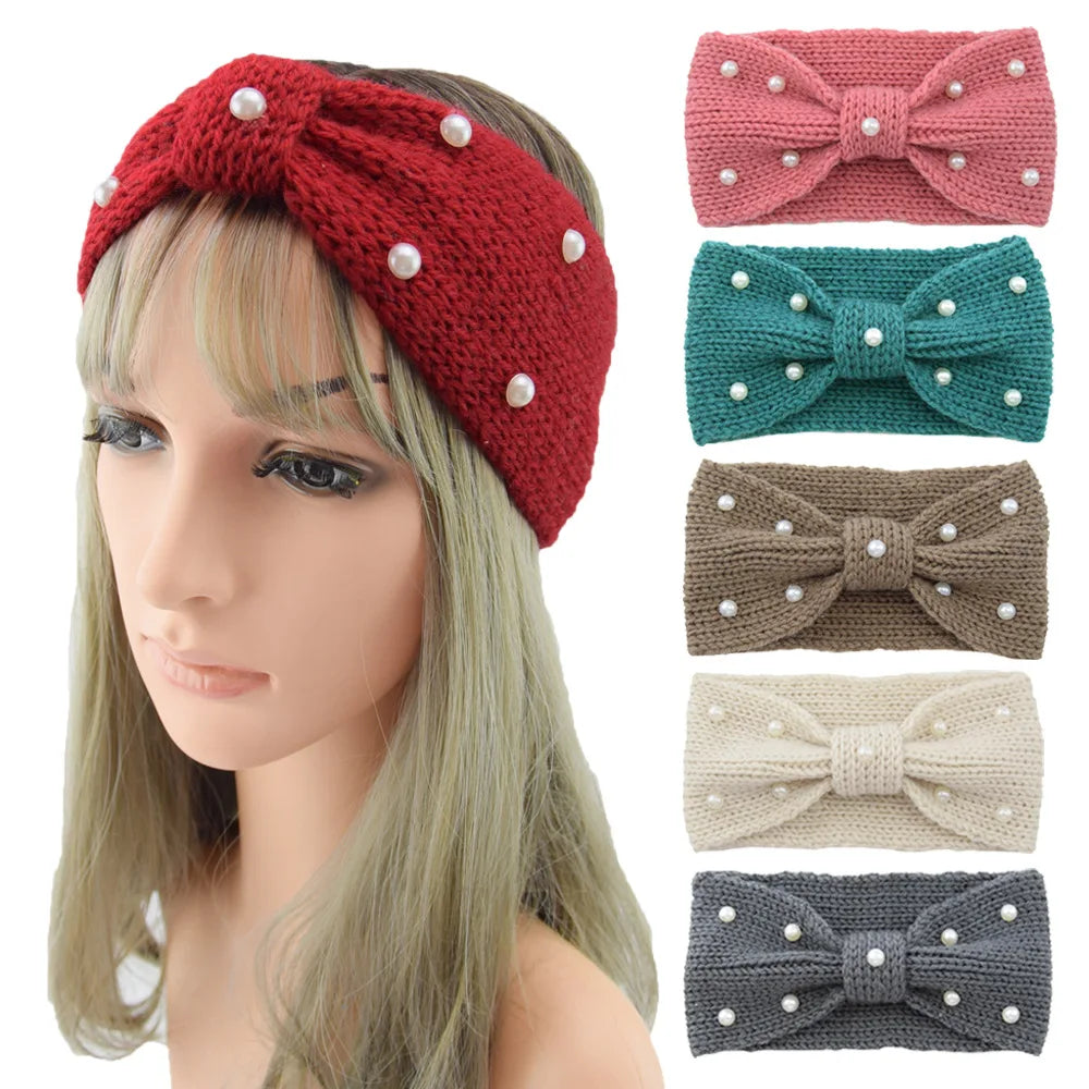 New Bowknot Pearl Headbands for Woman Solid Wash Face Hairband Elastic Sports Yoga Headwear Girls Hair Band Hair Accessories