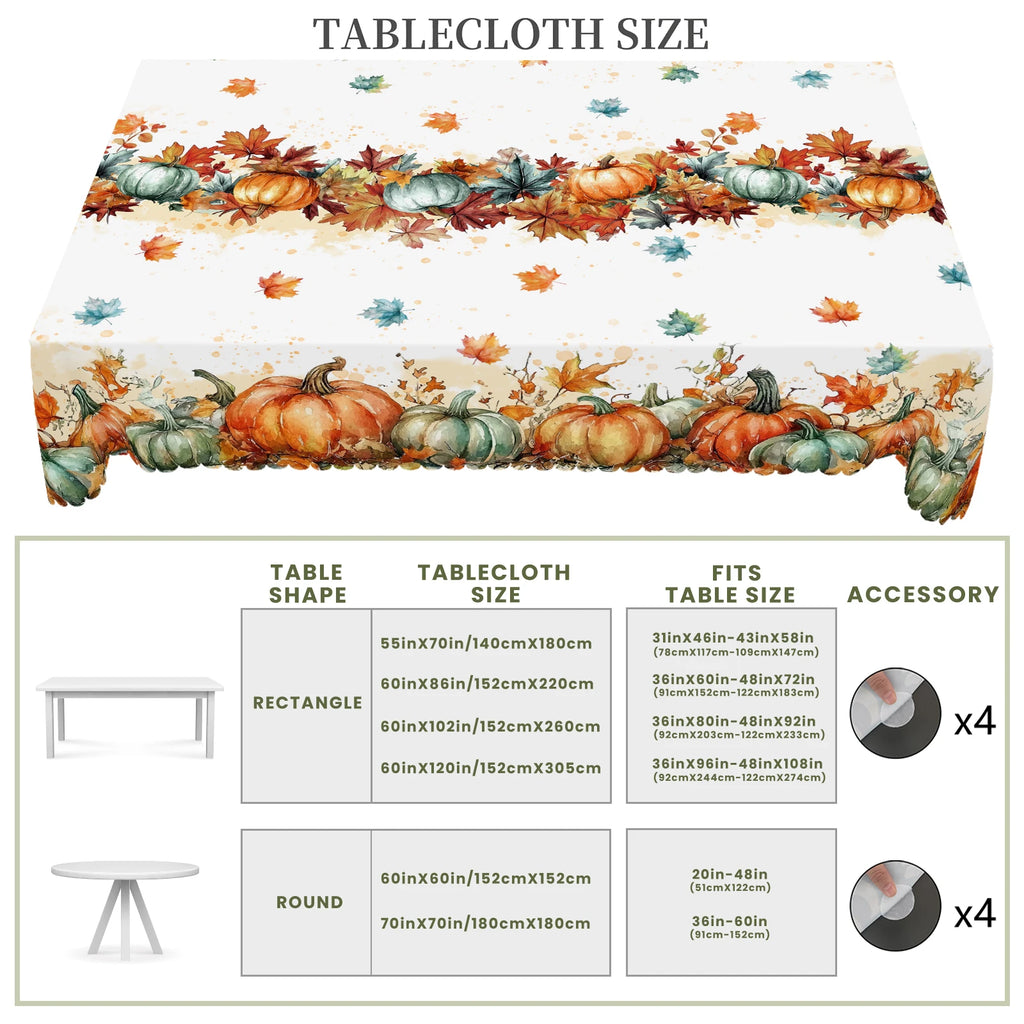 1 Piece of Autumn Thanksgiving Themed Tablecloth, Round/Rectangular Tablecloth with Pumpkin/Maple Leaf Pattern, Suitable for Autumn Holiday Parties, Family Gatherings, Gifts, Thanksgiving Table Decorations, Garden Courtyard T