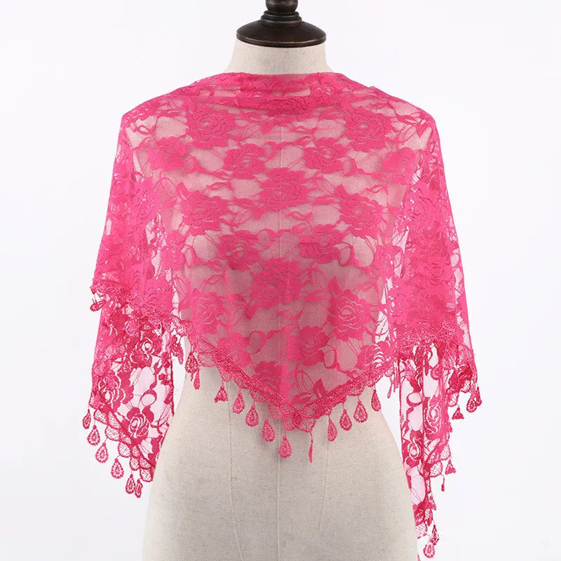 Fashion Church Shawl Lace Veil Scarf Bandana Church Prayer Wedding Mantilla Chapel White Embroidered Hijab Women Scarves